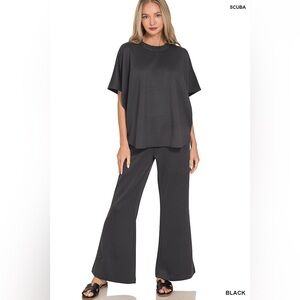 Zenana SCUBA CURBED HEM TOP & PANTS SET